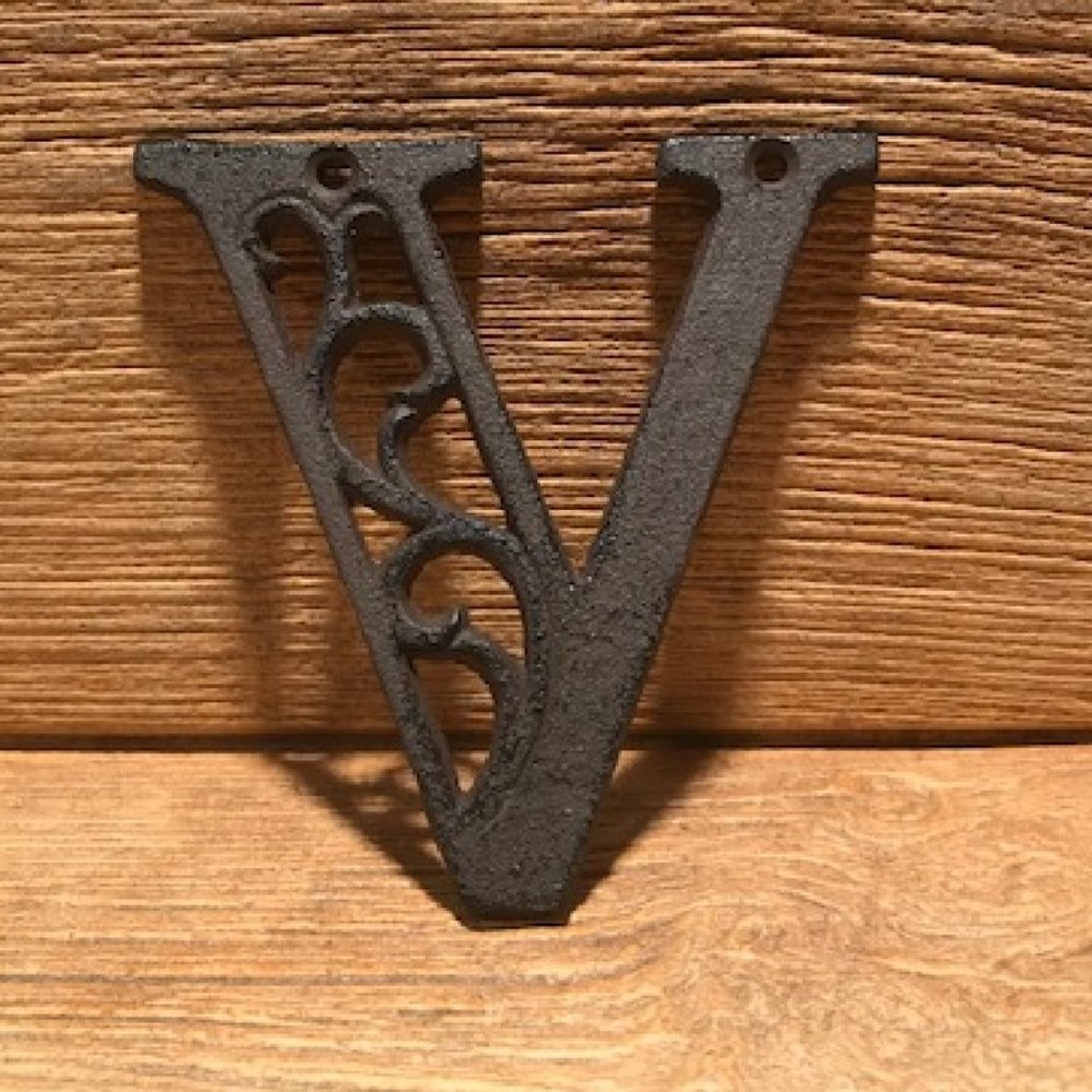 Cast Iron Letter "V" 4 5/8"tall Ornate Raw Cast Iron Ready for Paint 0184-0557-V